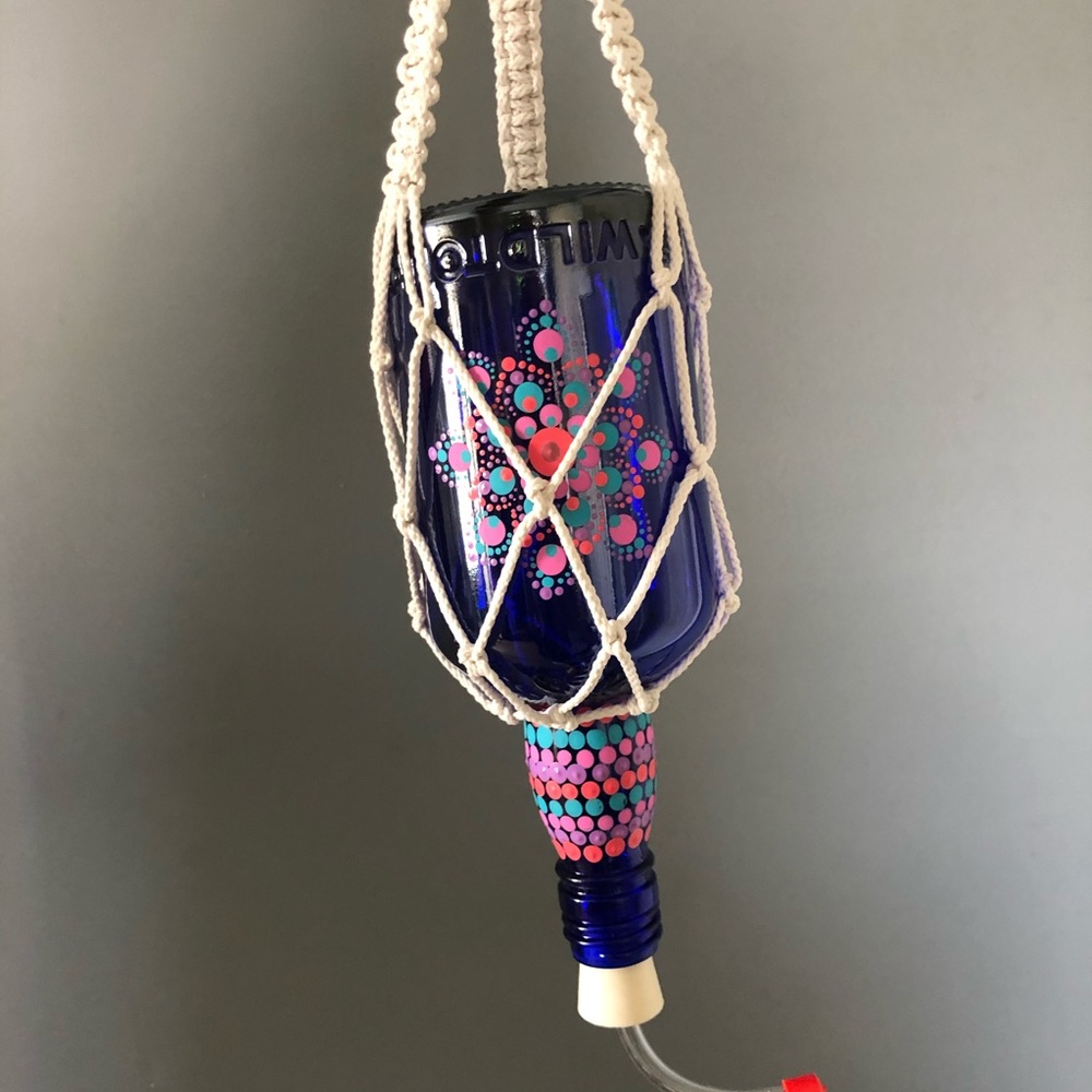 Upcycled boho glass hummingbird feeder
